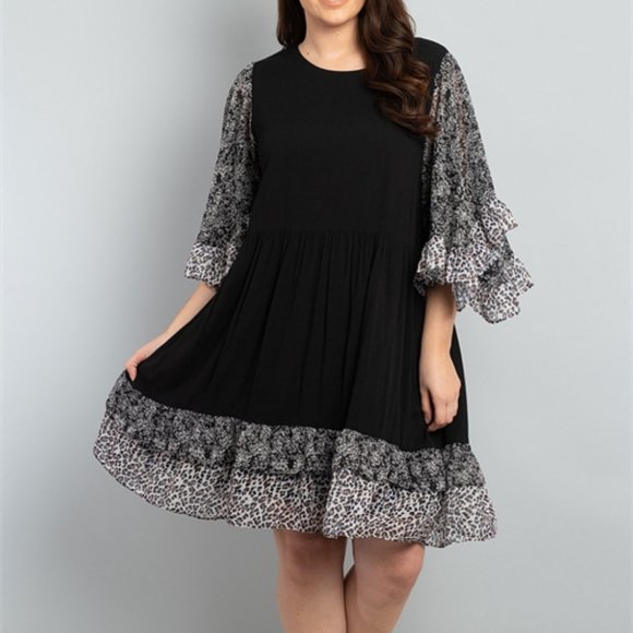 Leopard trim black dress - Picture 6 of 10